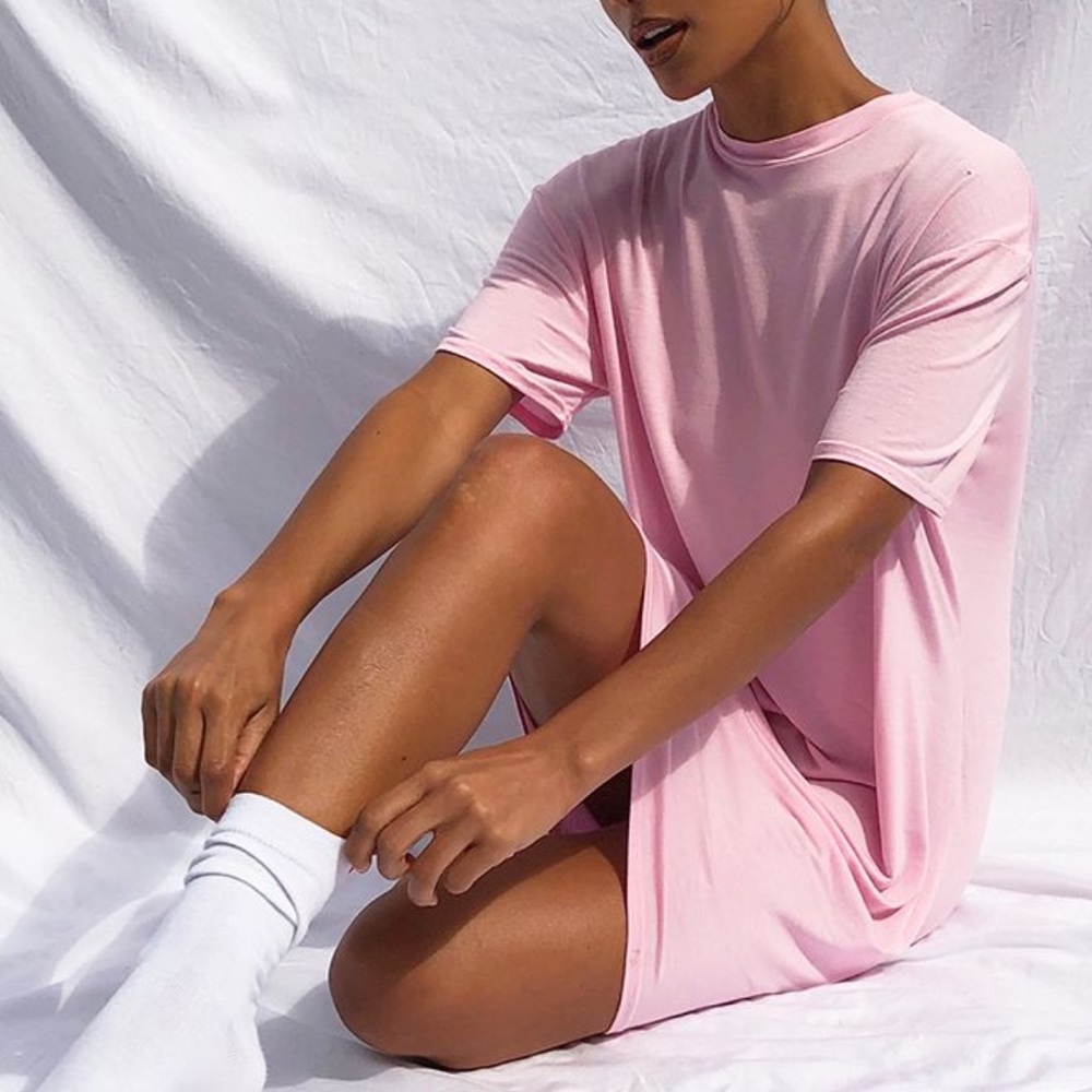 Pink Marl Basic Fitted T Shirt Dress